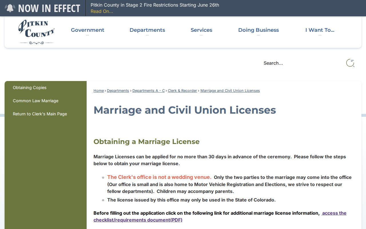 Pitkin County marriage and civil-union license information