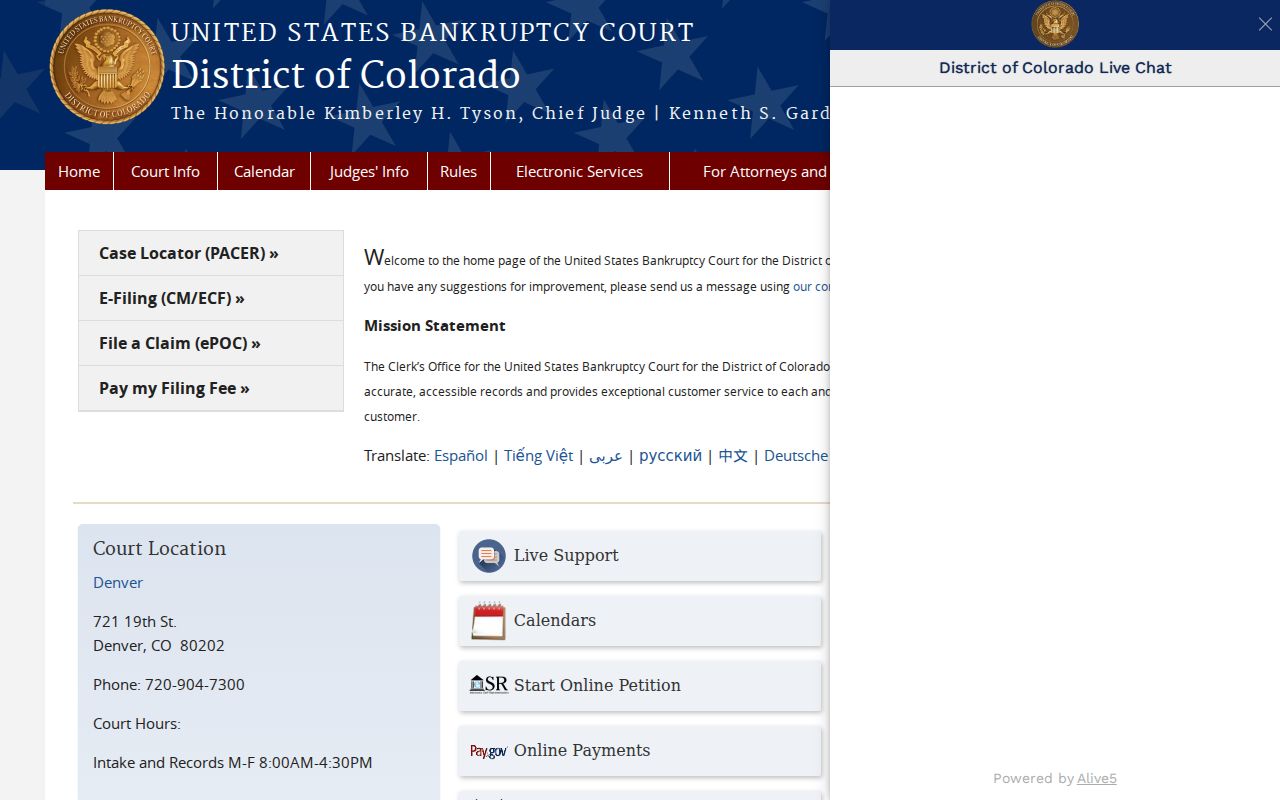 U.S. Bankruptcy Court for the District of Colorado website