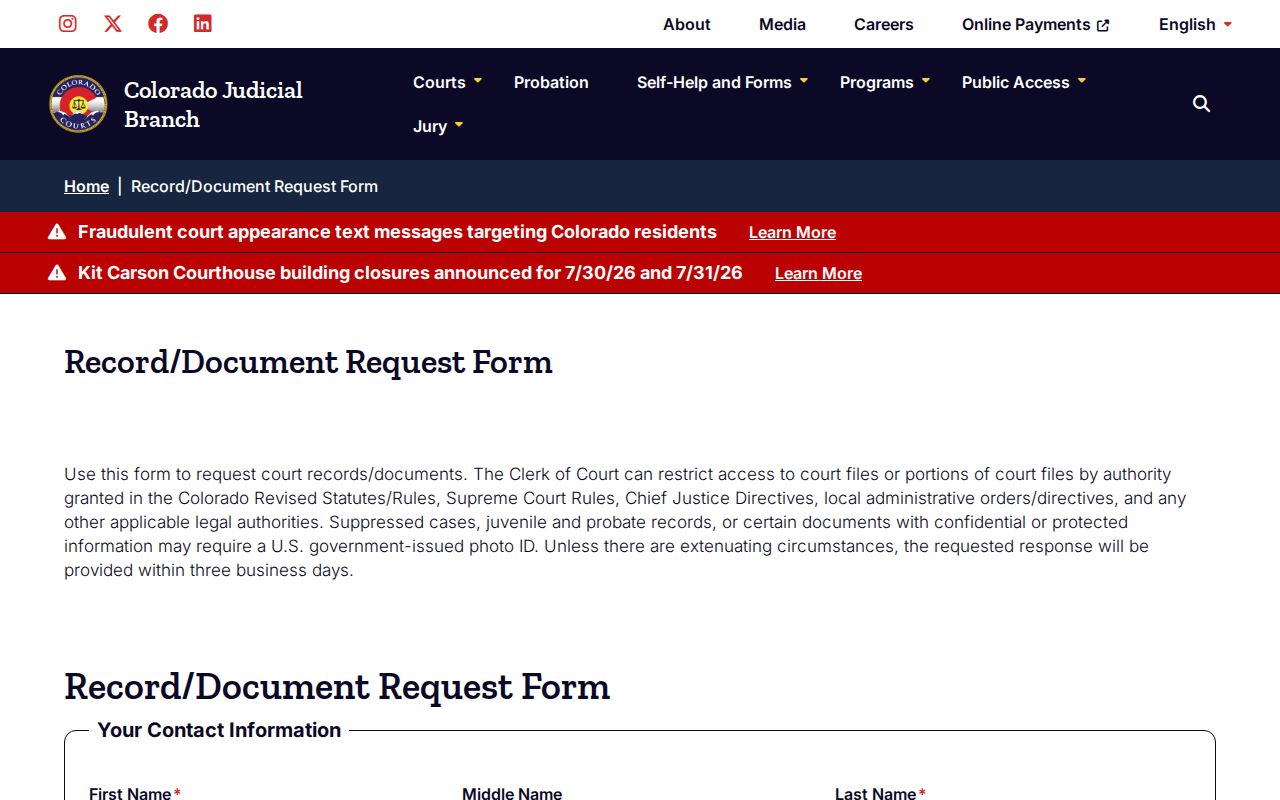 Pitkin County court records request form