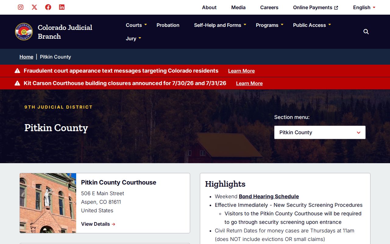 Pitkin County court records Colorado Judicial Branch page
