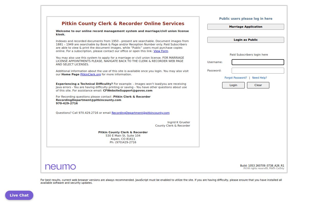 Pitkin CountyFusion public records login page