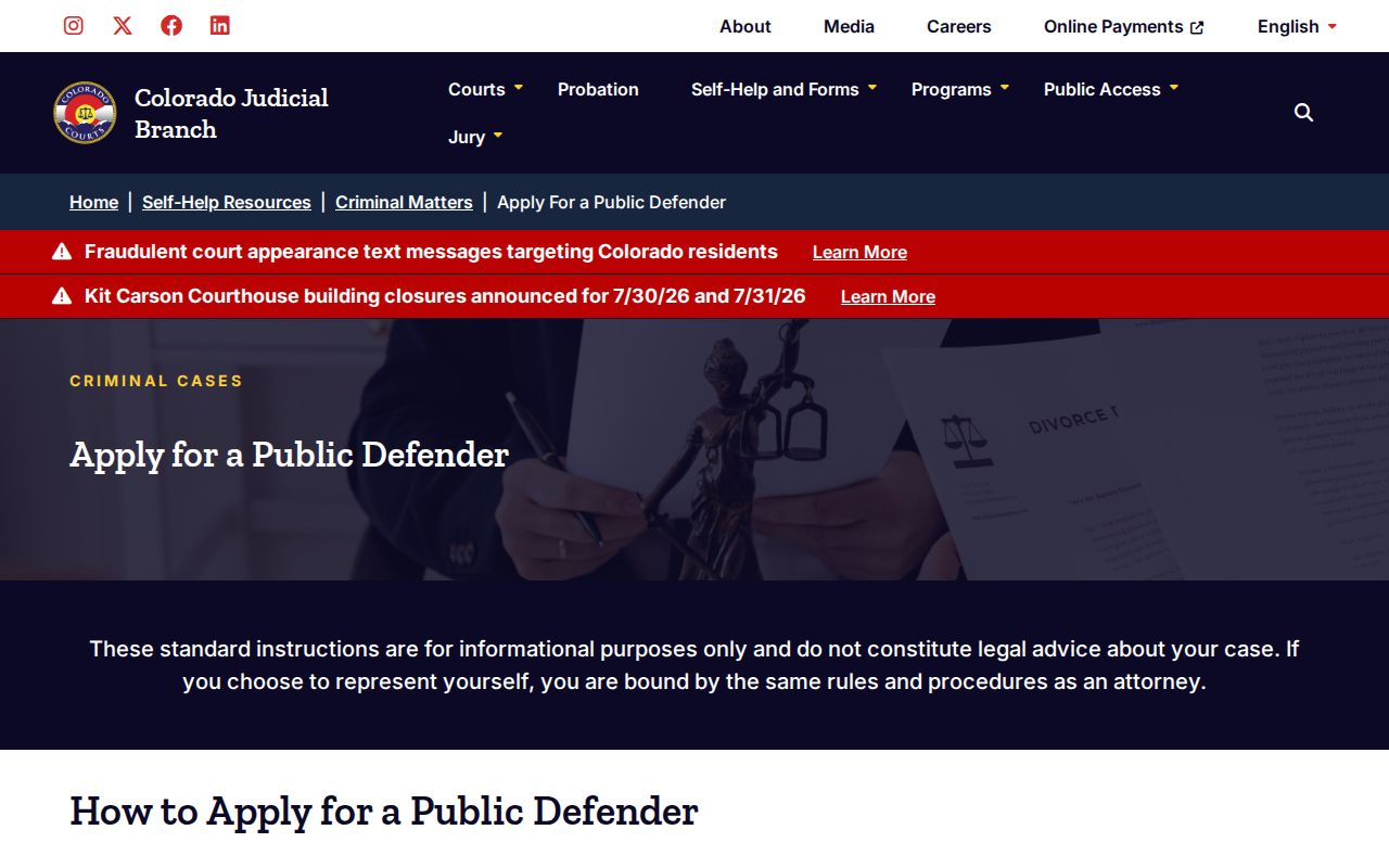 Colorado Judicial Branch public defender application instructions